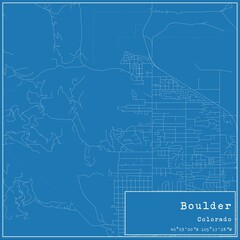 Blueprint US city map of Boulder, Colorado.