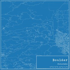 Blueprint US city map of Boulder, Colorado.