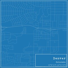 Blueprint US city map of Denver, Colorado.