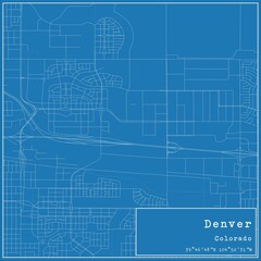 Blueprint US city map of Denver, Colorado.