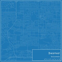 Blueprint US city map of Denver, Colorado.