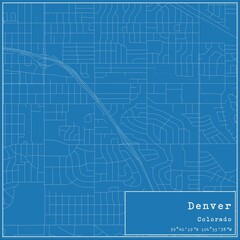 Blueprint US city map of Denver, Colorado.