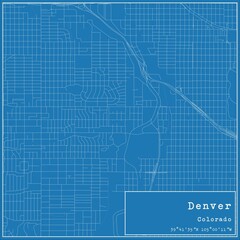 Blueprint US city map of Denver, Colorado.