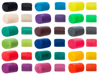 Brusky dough-plastiline isolated on transparent background png. Colorful plasticine bars in different angles