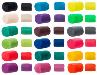 Brusky dough-plastiline isolated on transparent background png. Colorful plasticine bars in different angles