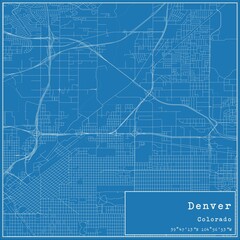 Blueprint US city map of Denver, Colorado.