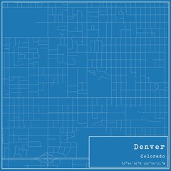 Blueprint US city map of Denver, Colorado.