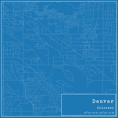 Blueprint US city map of Denver, Colorado.