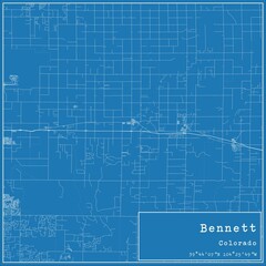 Fototapeta premium Blueprint US city map of Bennett, Colorado.