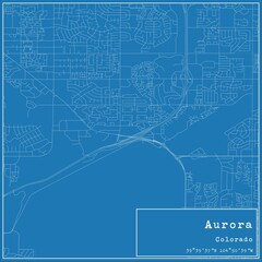 Blueprint US city map of Aurora, Colorado.