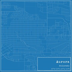 Blueprint US city map of Aurora, Colorado.