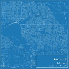 Blueprint US city map of Aurora, Colorado.