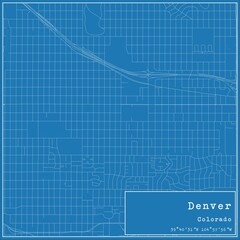 Blueprint US city map of Denver, Colorado.