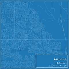 Blueprint US city map of Aurora, Colorado.