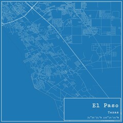 Blueprint US city map of El Paso, Texas.