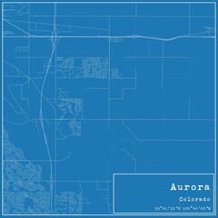 Blueprint US city map of Aurora, Colorado.