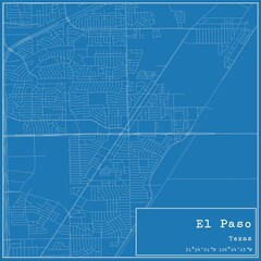 Blueprint US city map of El Paso, Texas.