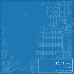 Blueprint US city map of El Paso, Texas.