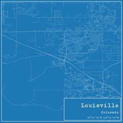 Blueprint US city map of Louisville, Colorado.