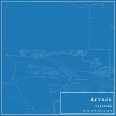 Blueprint US city map of Arvada, Colorado.