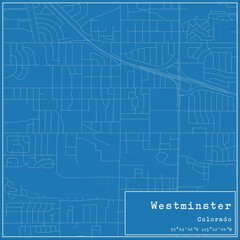 Blueprint US city map of Westminster, Colorado.