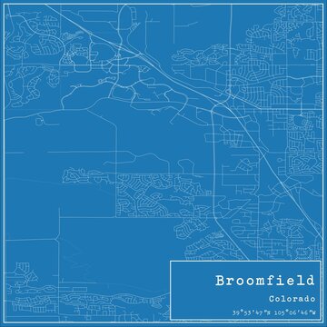 Blueprint US city map of Broomfield, Colorado.