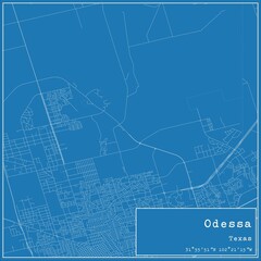 Blueprint US city map of Odessa, Texas.