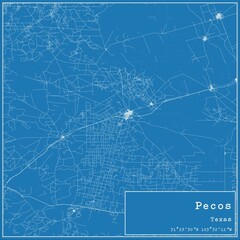 Blueprint US city map of Pecos, Texas.