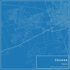 Blueprint US city map of Odessa, Texas.