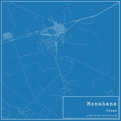 Blueprint US city map of Monahans, Texas.