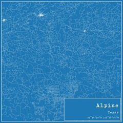 Blueprint US city map of Alpine, Texas.