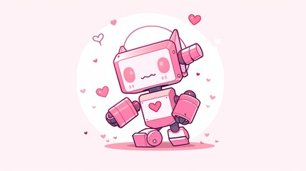a robot with a heart confesses its love, an illustration for feelings or valentine's day. Minimalistic monochrome background. Generative AI