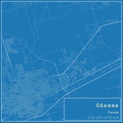 Blueprint US city map of Odessa, Texas.