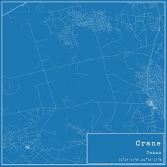 Blueprint US city map of Crane, Texas.