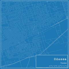 Blueprint US city map of Odessa, Texas.