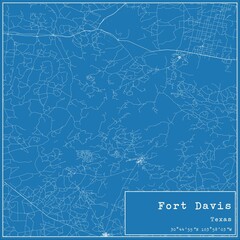Blueprint US city map of Fort Davis, Texas.