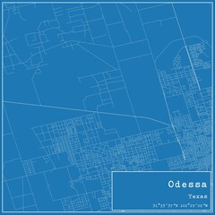 Blueprint US city map of Odessa, Texas.
