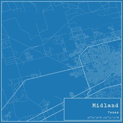 Blueprint US city map of Midland, Texas.