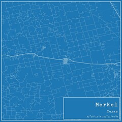 Blueprint US city map of Merkel, Texas.