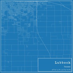 Blueprint US city map of Lubbock, Texas.