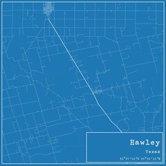 Blueprint US city map of Hawley, Texas.