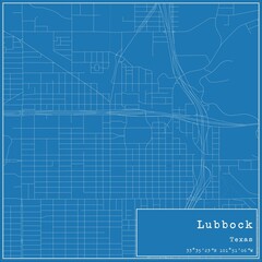 Blueprint US city map of Lubbock, Texas.