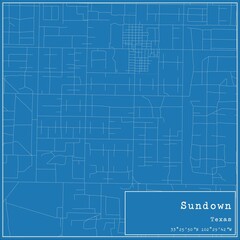 Blueprint US city map of Sundown, Texas.