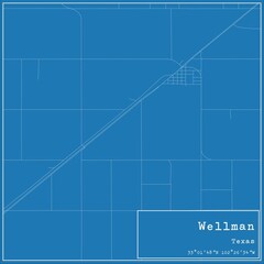 Blueprint US city map of Wellman, Texas.