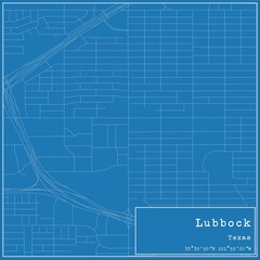 Blueprint US city map of Lubbock, Texas.