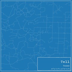 Fototapeta premium Blueprint US city map of Tell, Texas.