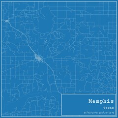 Blueprint US city map of Memphis, Texas.