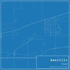 Blueprint US city map of Amarillo, Texas.