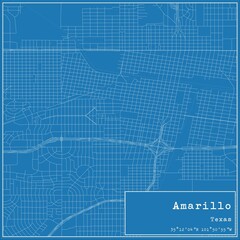 Blueprint US city map of Amarillo, Texas.