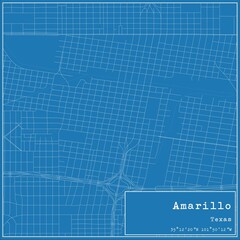 Blueprint US city map of Amarillo, Texas.